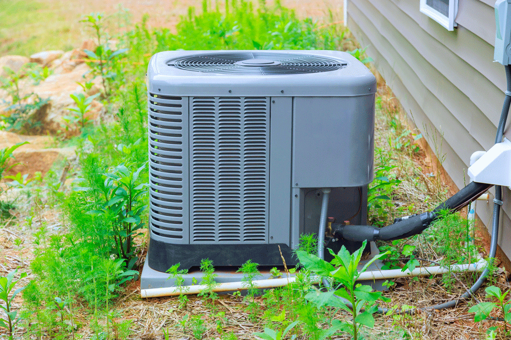 ac unit with weeds all around it | air conditioner installation kingman az bullhead city az
